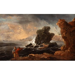 Alessio De Marchis (attribuito a) (Napoli 1684-Perugia 1752), Paysage côtier avec personnages