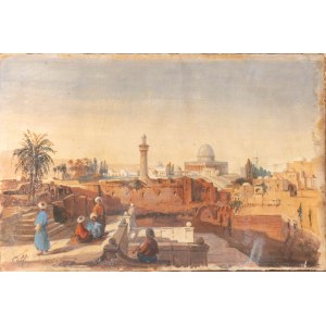 Artista italiano, XIX secolo, Pohľad na Jeruzalem s Omarovou mešitou