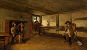 Artista olandese, XIX secolo, Interiér krčmy s odpočívajúcimi lovcami