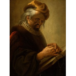 Rembrandt van Rijn (seguace di) (Leida 1606-Amsterdam 1669), Profeta con libro e turbante