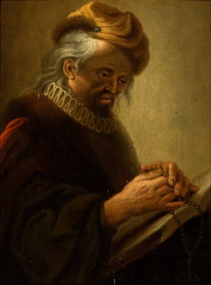 Rembrandt van Rijn (seguace di) (Leiden 1606-Amsterdam 1669), Prophet with book and turban