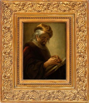 Rembrandt van Rijn (seguace di) (Leiden 1606-Amsterdam 1669), Prophet with book and turban