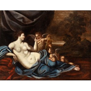 Artista emiliano, XVIII secolo, Venuša a amorky v krajine