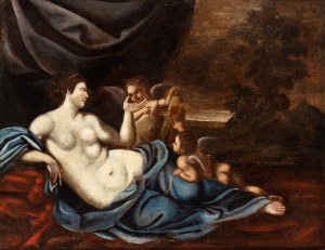Artista emiliano, XVIII secolo, Wenus i amorek w pejzażu