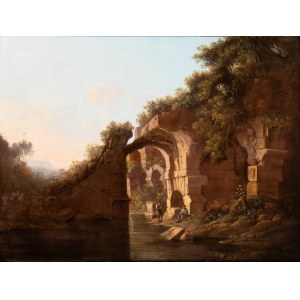 Alexander Nasmyth (attribuito a) (Grassmarket 1758-Edimburgo 1840), Paesaggio con rovine e figure
