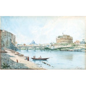 Adelchi De Grossi (Oneglia 1852 - Roma 1892), Pohľad na Anjelský hrad a San Pietro z brehu Tiberu