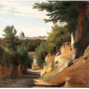Romain-Étienne-Gabriel Prieur (La Ferté-Gaucher 1806-Parigi 1879), View of San Pietro from Via del Passo Oscuro