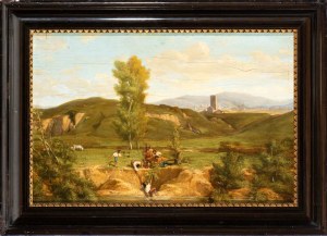 Artista attivo a Roma, XVIII - XIX secolo, Rettungsszene in der römischen Landschaft
