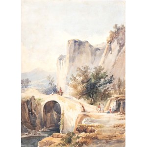 Artista attivo a Roma, XVIII - XIX secolo, Pohled na most a lidi v tradičních krojích