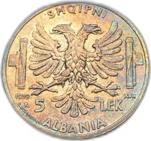 Albania, 5 Lek, 1939 R