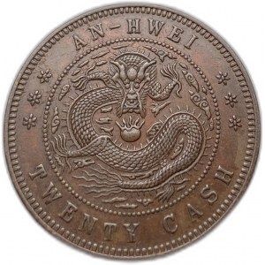 Čína, 20 Cash 1902, provincia Anhwei, vzácne