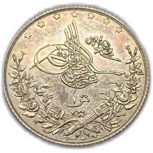 Egypt Osmanská ríša, 1 Qirsh, 1884 (1293/10), mimoriadne vzácna minca vyrazená v proofe