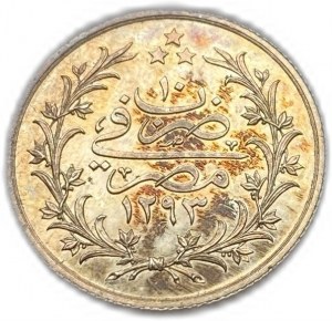 Egypt Osmanská říše, 1 Qirsh, 1884 (1293/10),Extrémně vzácná mince ražená v proofu