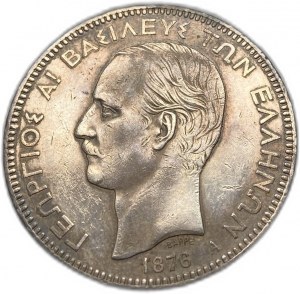 Greece, 5 Drachmai 1876 A,George I