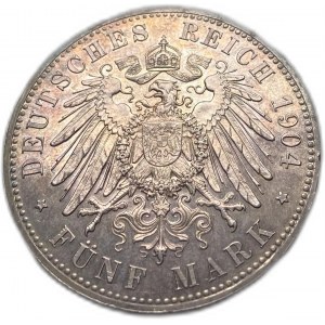 Deutsche Staaten Hessen-Darmstad, 5 Mark 1904,Selten