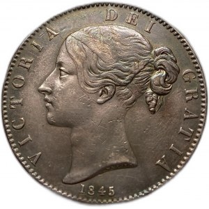 Grande-Bretagne, 1 couronne, 1845, surdate nettoyée