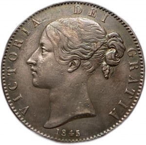 Grande-Bretagne, 1 couronne, 1845, surdate nettoyée