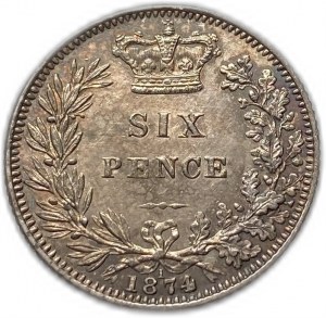 Velká Británie, 6 pencí, 1874