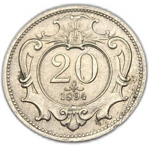 Hungary, 20 Filler, 1894