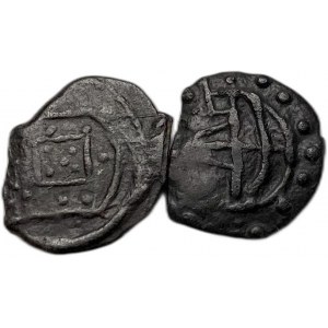 Inde, Dinheiro en étain, 1557-1578, ( 2 pièces dans le lot)