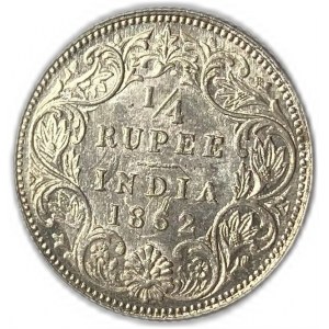 India, 1/4 Rupee, 1862 UNC Full Mint Luster