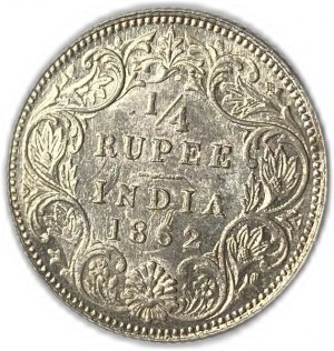 Indie, 1/4 rupie, 1862 UNC Plný mincovní lesk