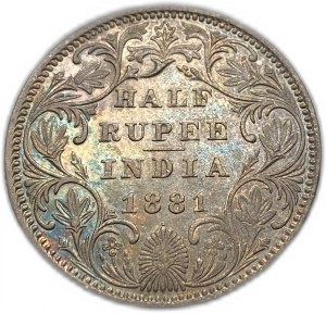 India, 1/2 rupie, 1881 B