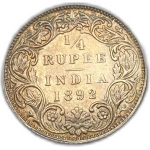 India, 1/4 rupie, 1892 B