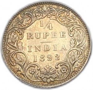 India, 1/4 di rupia, 1892 B