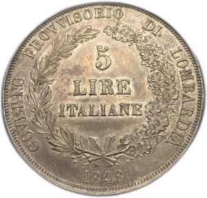 Włochy, 5 lirów, 1848 M