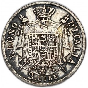 Italia Regno di Napoleone, 2 Lire, 1810 M,Sovradatato