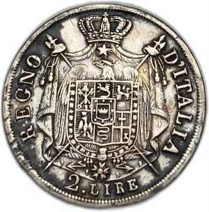 Italien Königreich Napoleon, 2 Lire, 1810 M, Überdatum