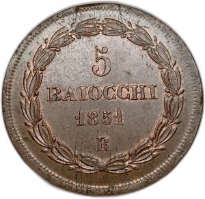 Italien Kirchenstaat, 5 Baiocchi, 1851 R