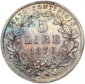 Italy Papal States, 5 Lire, 1870