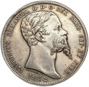 Włochy Sardynia, 5 lirów, 1852 P