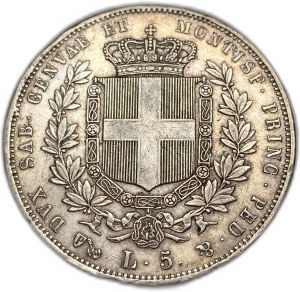 Itálie Sardinie, 5 lir, 1852 P