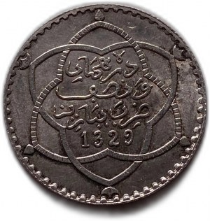 Maroko, 2 1/2 dirhama, 1911 (1329)