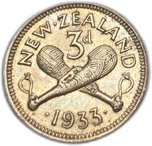 New Zealand, 3 Pence, 1933