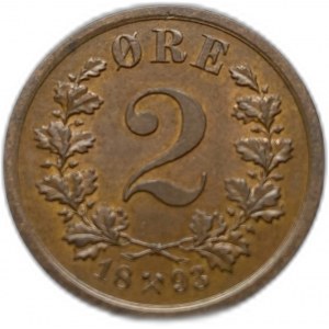 Norway, 2 Ore, 1893