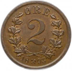 Norvège, 2 Ore, 1893