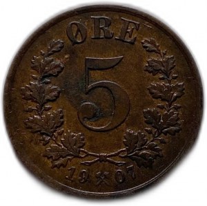 Norvège, 5 Ore, 1907