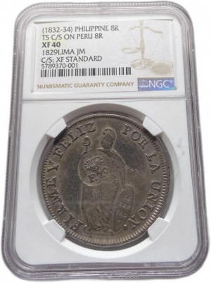 Filipíny, 8 Reales, 1829 JM,kontramarka F7.0