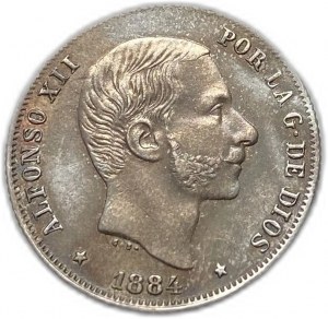 Filipíny, 20 Centimos 1884, klíčové datum AUNC