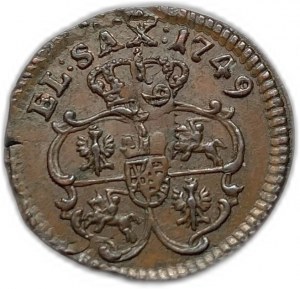 Polska, Solidus (Szeląg), 1749, rzadki błąd mennicy