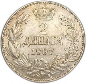Serbia, 2 Dinara, 1897