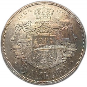 Serbia, 5 Dinara, 1904