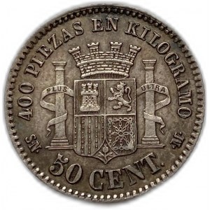 Spain, 50 Centimos, 1869 SNM