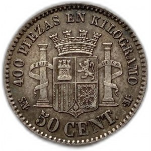 Spanien, 50 Centimos, 1869 SNM