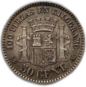 Hiszpania, 50 centimów, 1869 SNM