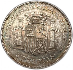 Spagna, 5 Pesetas, 1870 SNM